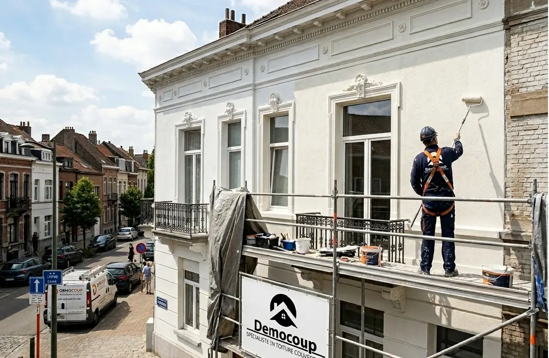 Peinture de façade à Forest Bruxelles réalisée par l'entreprise Democoup.